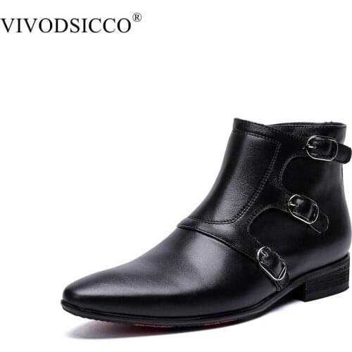 VIVODSICCO Men Military Leather Combat Metal Buckle Male Motorcycle Punk Boots Mens Shoes Rock Zapatillas Deprtivas Hombre