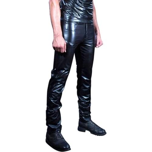 Men Skinny Faux PU Leather Pants Shiny Black Trousers Nightclub Stage Performance Singers Exotic Pant Men Sexy Bodywear Trousers