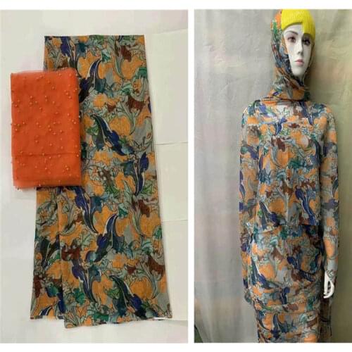 New Design 100% Cotton Printed Fabric 5 Yards With 2 Yards Swiss Voile Fabric For Womens Dresses Textile Material! LXF206136