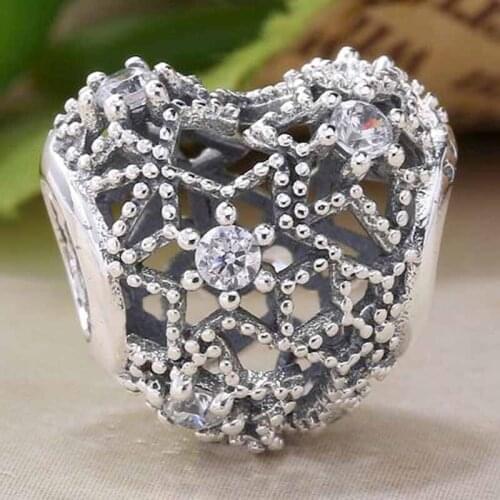 Original Openwork Blooming Love Heart With Crystal Beads Fit 925 Sterling Silver Bead Charm Bracelet Bangle Diy Jewelry