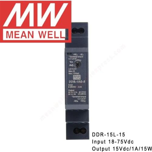 Original Mean Well DDR-15L-15 Din Rail Type DC-DC Converter meanwell 15V/1A/15W DC to DC Power Supply 18-75Vdc input