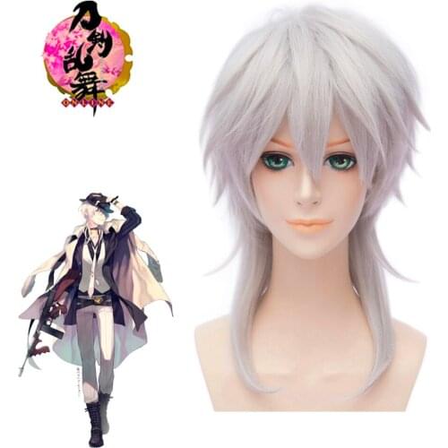 Eraspooky Game Touken Ranbu Online Cosplay Tsurumaru Kuninaga Wig Silver Hair High Temperature Fibre Anime Wigs Short Adult
