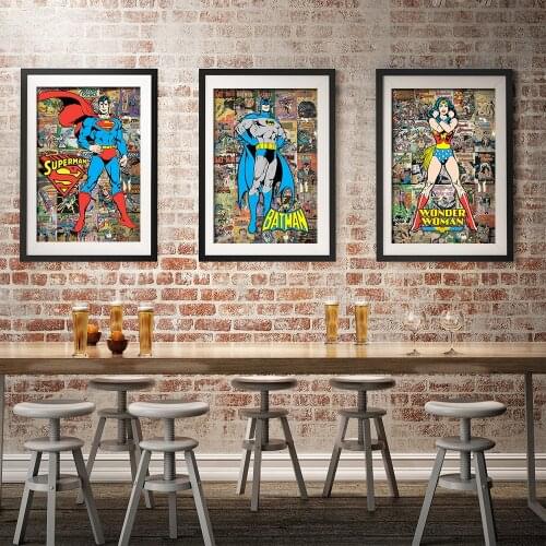 Graffiti Poster Wonder Woman Superman Batman Dc Comic Classic Wall Deco Canvas Painting Mural for Living Room Nordic Home Decor