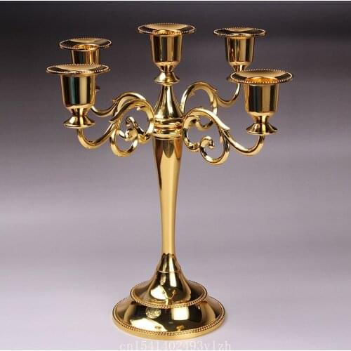 Hot Metal Silver/Gold Plated Candle Holders 7-Arms Stand Zinc Alloy High Quality Pillar For Wedding Portavelas Candelabra