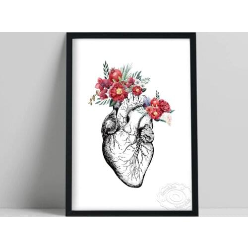 WomenS Anatomical Heart Retro Poster, Flower Human Heart Spring Wall Picture, Medical Art Prints, Surgery Anatomy Wall Stickers