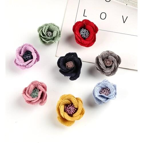 30pcs/lot Satin felt Fabric Flowers with stamen For Girl Headband Hair accessories