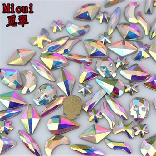 Micui 36pcs Multiple Shapes AB Clear Glass Crystal Flat Back Rhinestones Glue On Non Hotfix 3D Nail Art Decoration MC15