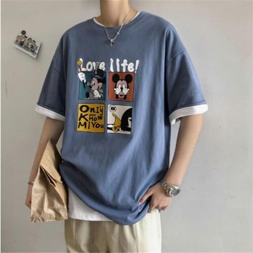 Disney Mickey Mouse Cartoon Print O-Neck Pullover Men Summer Clothes Short Sleeve T-Shirt Fashion Unisex Loose Casual Tees Tops
