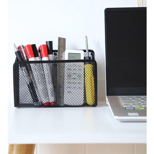 Mesh Magnetic 2 Grid Semicircle Pen Stationery Holder Desk Storage Pencil Rack he mesh metal pen holder features simple decent