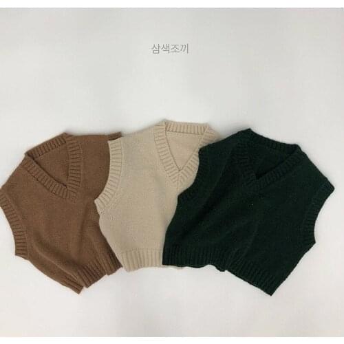 2021 Korea style girls boys knitted vest autumn cotton fashion kids waistcoat 1-7 years