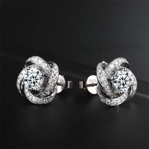 YANHUI Fashion AAA Cubic Zircon Flower Shape Stud Earrings for Women New Popular Style 925 Silver Wedding Birthday Jewelry Gift