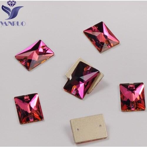YANRUO 3250 Rectangle Fuchsia Flatback Sewing Strass Sew On Glass Stones And Crystals For Clothes Rhinestone Jewlry