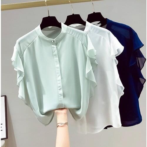 Womens T Shirt 2021 elegant Short Sleeve Women Shirt Korean style Puff Sleeve O Neck Whtie Casual Tops Plus Size Women Clothing