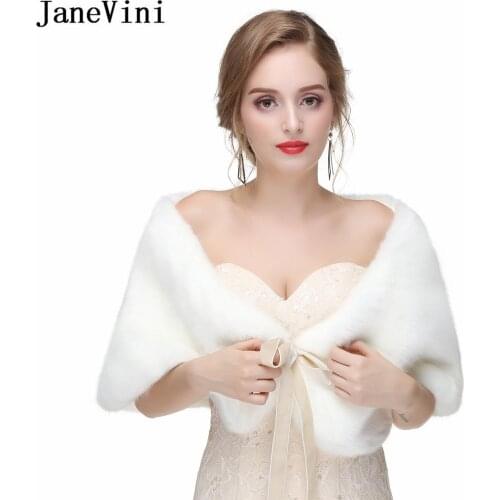 JaneVini Elegant Soft Faux Fur Shawl Women Wedding Capes Bridal Coat Wraps Gray Lace Up Fur Stola Formal Bolero Fourrure Mariage