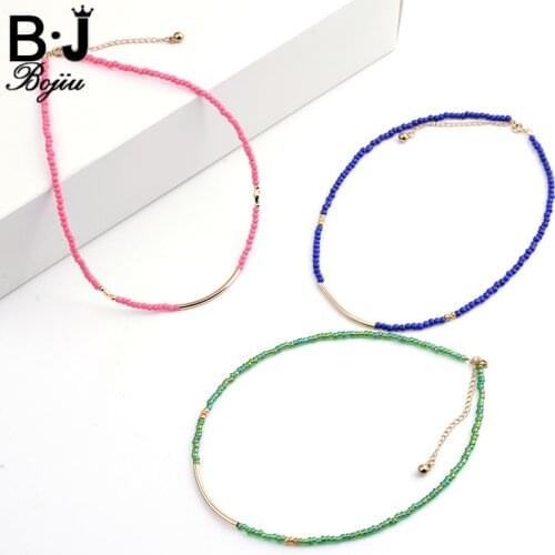 Bojiu Fashion Necklace For Women Colorful Seed Bead Bent Long Tube Exquisite Necklace Festival Gifts Young New Jewelry NKS089