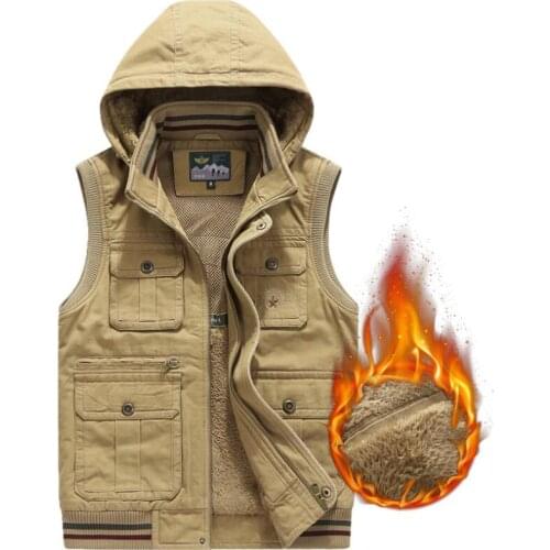 Plus Size 7XL 8XL Autumn Winter Vest Men Casual Hooded Sleeveless Military Jacket Men Warm Fleece Windbreaker Men Waistcoat