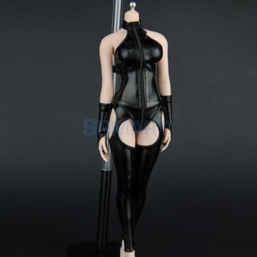 1/6 Black Hot Sexy Leather Corset Teddy Tights Gloves Set for 12 inch Kumik Female Body Accessories