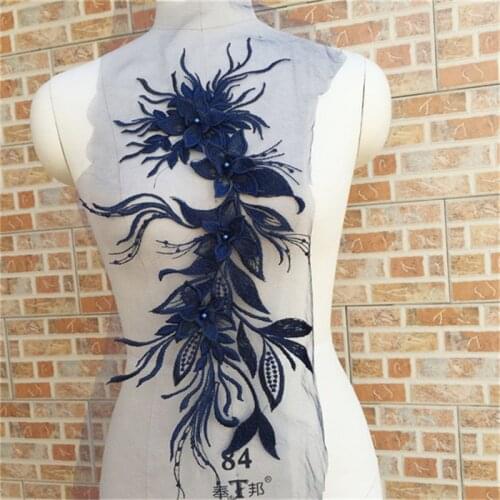 1 Pcs Pearl Beaded Large Lace Applique 3D Embroiderey Flower Mesh Lace Sewing Applique DIY Fabric For Dress Cloth 50*20cm