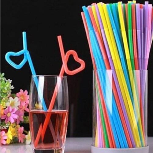 100/1000PCS 26CM Disposable Bendable Drinking Straws Wedding Birthday Party Bar Plastic Straw Accessories 6MM