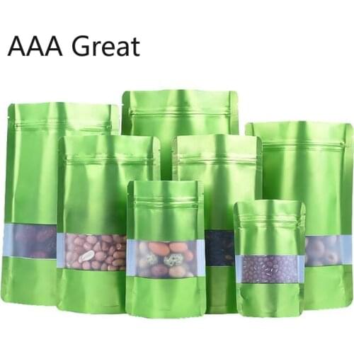 100Pcs/Lot Zip Lock Package Bags Aluminum Foil Mylar Stand Up Bags Large Size Food Storage Bag Matte Window Green Packaging Nuts