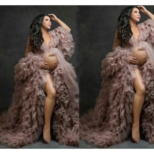 2021 Lady Ruffles Night Gowns Women Tiered Tulle Sleepwear Nightgown Long Sleeve Bridal Boudoir Robe Holiday Wedding Party Robes