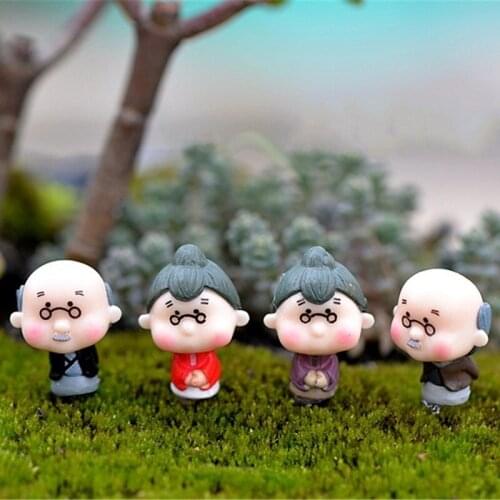 4Pcs/lot Kawaii Cute Grandfather Grandmother Old Couple Crafts Artificial Figurine Micro Landscape DIY Fairy Garden Decoration
