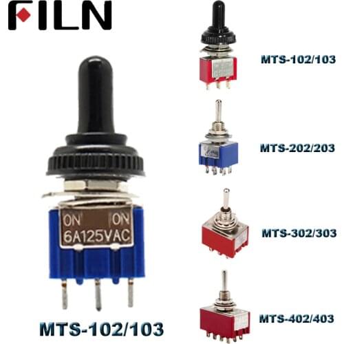 6A 120VAC mini 2 Position ON ON MTS-102 MTS-202 Toggle Switch 3 Position MTS-103 MTS-203 ON OFF ON Switch With Waterproof Cap