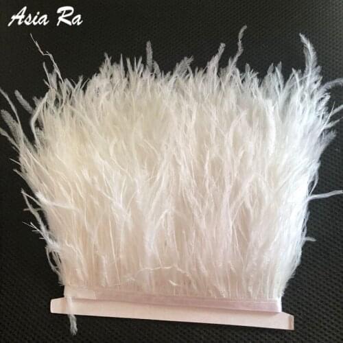 8-10cm ostrich feather trims White color Feather lace trimming fringes 10Meter/lot feather ribbon sewing for cloth dress costume