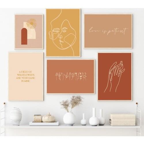 Lover Face Line Plant Geometry Abstract Wall Art Canvas Painting For Living Room Decor Nordic Posters And Prints Wall Pictures