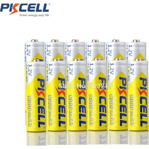 12PCS PKCELL 1.2v 1300mah NIMH AA Rechargeable Battery 2A NI-MH 2A R6 flashlight Batteries for Flash and sweeper navigation