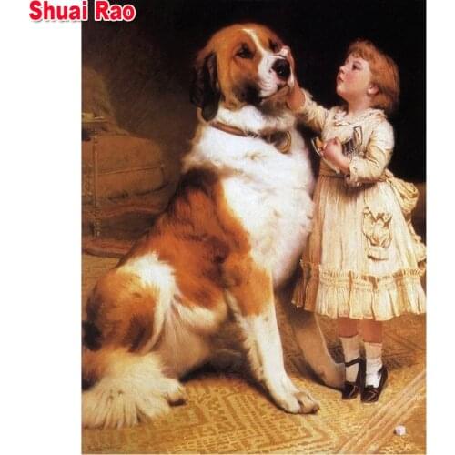 Full Square Round Drill 5D DIY Diamond Painting dog and girl cartoon lover Embroidery Cross Stitch 3D kids room Decor Gift