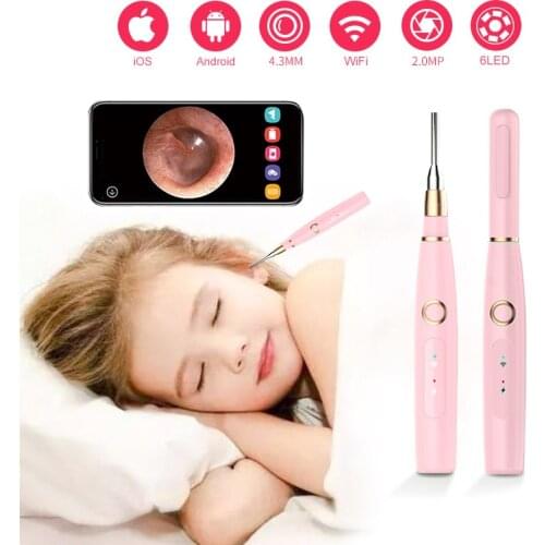 Ear Wax Removal Endoscope Ear Camera 4.3mm 720P FHD Wireless Ear Otoscop with 6 LED Lights for iPhone iPad Android Smart Phones