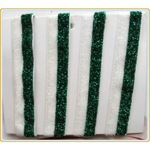 Price Negotiated) 5/8" Stretch Emerald/ White Striped Sparkle Velvet Ribbon