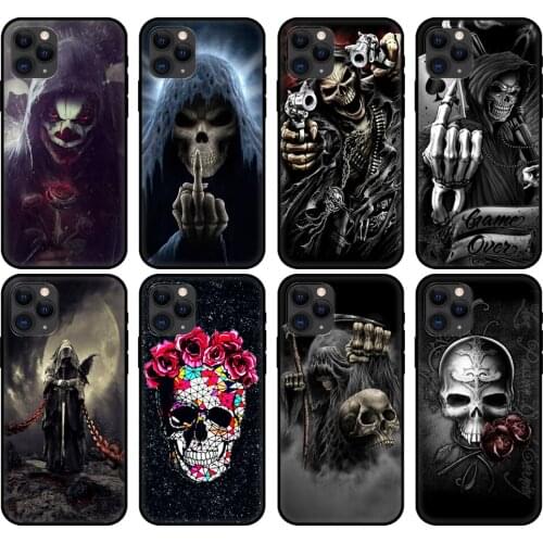 Black tpu case for iphone 5 5s se 6 6s 7 8 plus x 10 cover for iphone XR XS 11 pro MAX case Grim mower skull skeleton