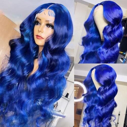 Long Body Wave Synthetic Lace Wigs Blue Color for Women Full Density Glueless Cosplay Lace Front Wigs with Baby Hair