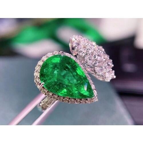 H406 Emerald Ring 3.90ct Pure 18K Gold Jewelry Vivid Green Emerald Gemstone Diamond Female Rings for women Fine Ring