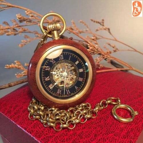 Rosewood Pocket Watch Burmese Pear Pocket Watch pendant full automatic Quartz Watch mechanical watch wooden birthday gift