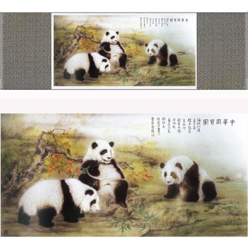 Panda painting traditional Chinese Art Painting silk scroll panda art painting panda picturePrinted painting
