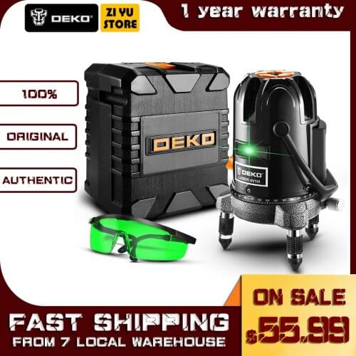 DEKO DKLL50-S1 5 Lines 6 Points Laser Level Green Laser Lines For Outdoor Work with Detector 360 Degree Adjustment Box Set