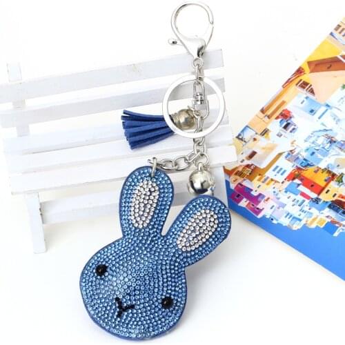 Cute Rabbit Crystal Key Chains Holder Leather Tassel Bag Buckle HandBag Pendant For Car Keyrings KeyChains Accessories
