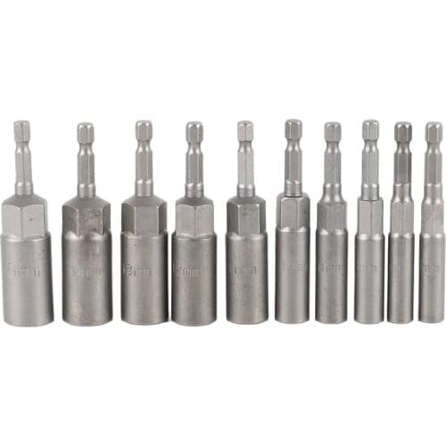 New 10Pc 1/4 Inch Wrench Hex Bit Socket Set Deep Long 1/2 Inch Impact Drill Socket Adapter Drill Bits
