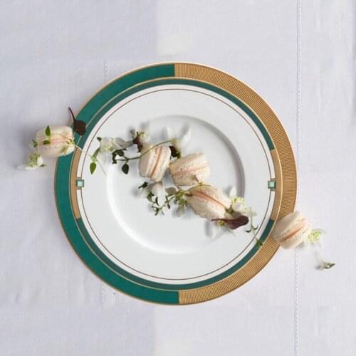 EECAMAIL Model Room Tableware Set Decoration European Western Tableware Steak Western Plate Salad Plate Dark Green Plaid Cutlery