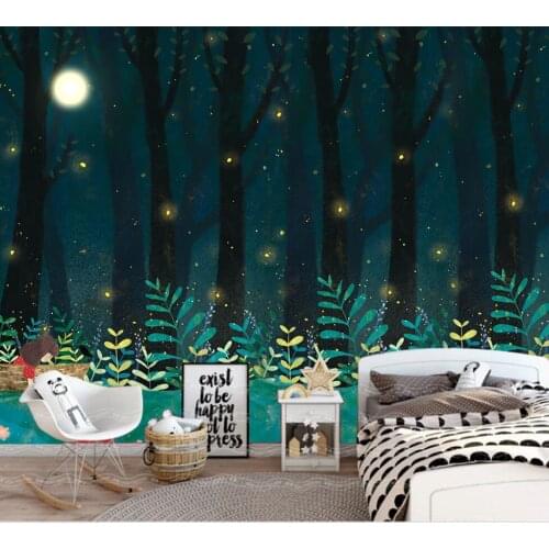 Bacaz 8d Cartoon tree wallpaper for lliving room TV background background 3d The moon at night photo mural paper Home Decor