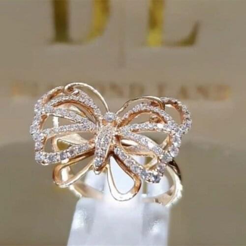 2021 New Luxury Designer Double Butterfly Hollow Rings For Women Trendy Zircon Female Jewelry Birthday Party Valentine Gifts