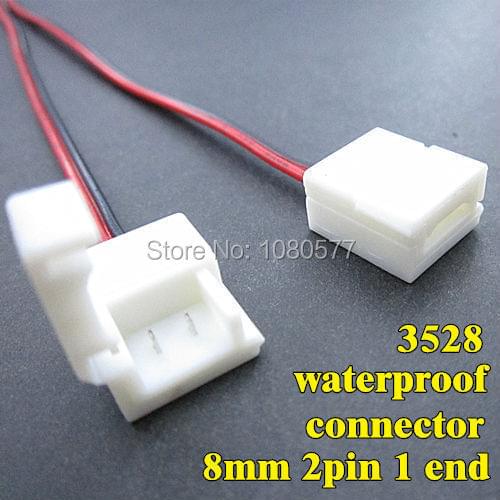 New 50pcs/lot 3528 led strip waterproof connector 8mm 2 pin 1 end connector cable for single color led strip