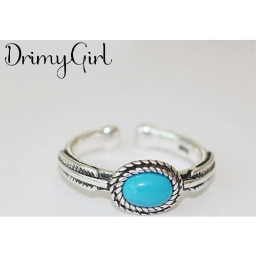 New Arrivals Boho Vintage Blue Rings For Women Large Adjustable Size Finger Ring Fashion Jewelry 2021