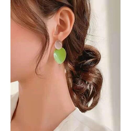 New Fashion exaggerated drop oil geometric oval ear Stud Avocado Green