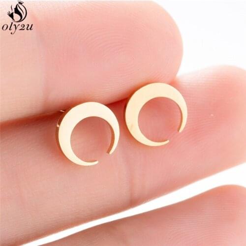 Oly2u Indian Minimalist Jewelry Moon Earings Stainless Steel Crescent Metal Stud Earrings for Women Girls Party Gift aros mujer