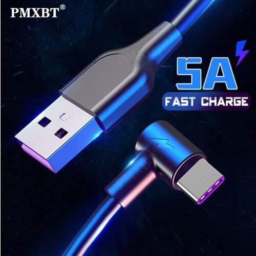90 Degree Elbow USB Type C Cable 5A Fast Charging Data Cord For Huawei P40 P30 Xiaomi Mobile Phone Charger USB Charge Wire Cable