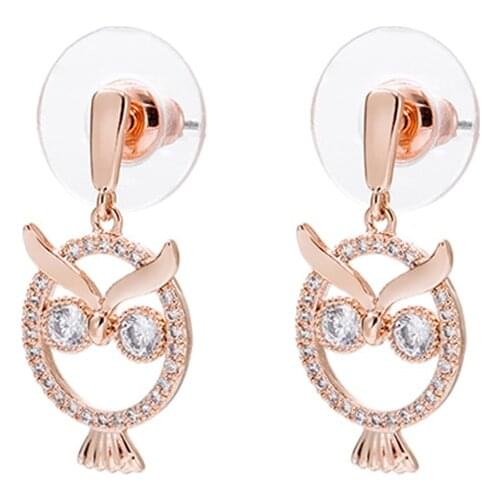 Popular Simple Cute Cubic Zirconia Animal Owl Stud Earrings For Women Fashion Rose Gold Female Jewelry Gift Brincos Dropshipping